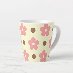 Süße rosa florale und braune Polka-Punkte Retro Milchtasse