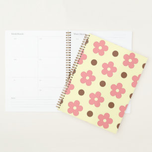 Süße rosa florale und braune Polka-Punkte Retro Planer