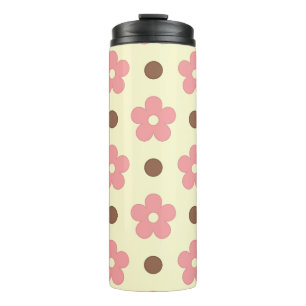 Süße rosa florale und braune Polka-Punkte Retro Thermosbecher