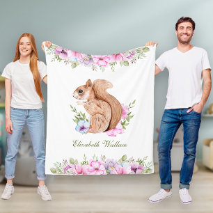 Süße rosa florale Wald Eichhörnchen Fleecedecke