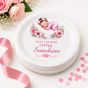 Süße rosa florale Wolke Kleine Sonnenschein-Party Pappteller