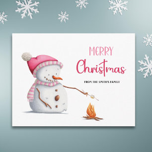 Süße rosa Frohe Weihnachten Schneemann Marshmallow Postkarte