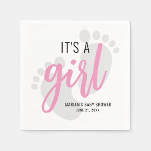 Süße rosa Fußspuren Es ist ein Mädchen Baby-Party Serviette