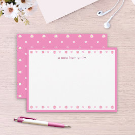 Süße rosa Gänseblümchen & Herzen Personalisierte N Mitteilungskarte