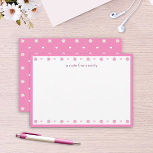 Süße rosa Gänseblümchen & Herzen Personalisierte N Mitteilungskarte