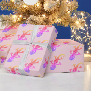 Süße rosa Gecko-Zeichnung Mädchenhaftes Muster Geschenkpapier