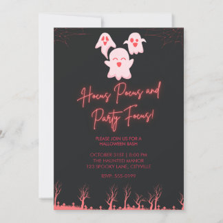 Süße rosa Geister Halloween-Party-Einladung | Neon Einladung