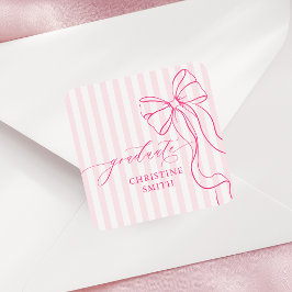 Süße rosa gestreifte Abschluss-Schleifen-Name-Stic Quadratischer Aufkleber
