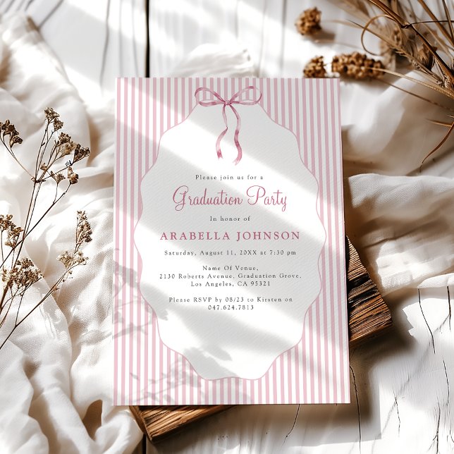 Süße rosa gestreifte Schleife Abschluss Einladung (Von Creator hochgeladen)