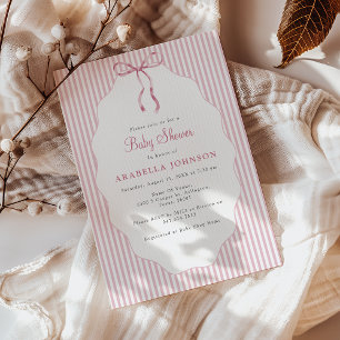 Süße rosa gestreifte Schleifen-Baby-Party Einladung