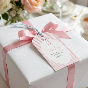 Süße rosa gestreifte Schleifen-Baby-Shower-Dankesc Geschenkanhänger