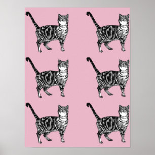 Süße rosa gestreifte Tabby-Katze Katzen Poster Art