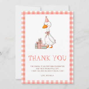 Süße rosa Gingham-Alberne-Gans-Geburtstag Dankeskarte