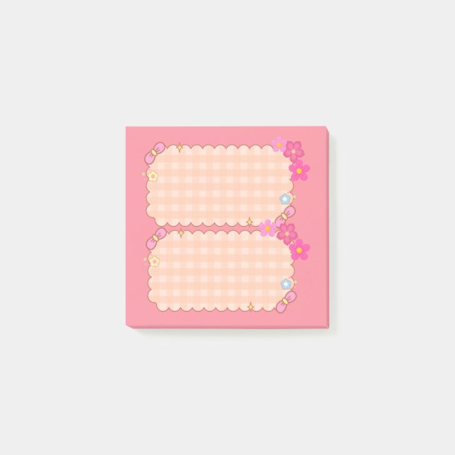 Süße rosa Gingham-Blumen-Coquette-Post-it-Notes Post-it Klebezettel (Vorderseite)