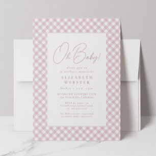 Süße rosa Gingham-Einfach-Mädchen-Baby-Party Einladung