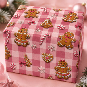Süße rosa Gingham-Gebäck-Schneeflocken Weihnachten Geschenkpapier