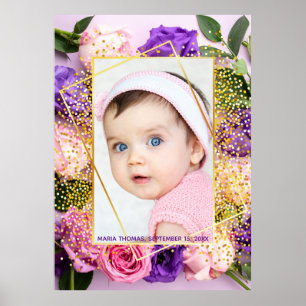 Süße rosa goldene florale Wasserfarbe Baby Mädchen Poster