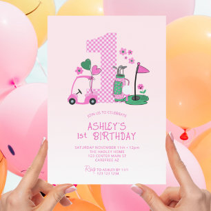 Süße rosa Golf-Einladung zum 1. Geburtstag Einladung