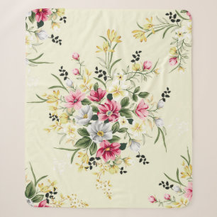süße rosa graue und gelbe Blumen mit grünen Blätte Sherpadecke