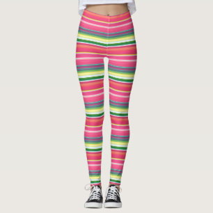Süße rosa grüne Streifen Leggings