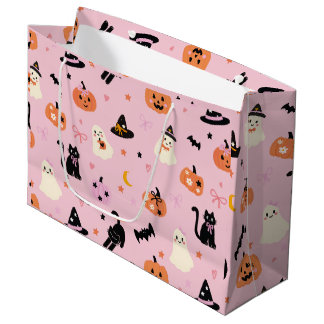 Süße rosa Halloween-Geister, Katzen und Kürbisse Große Geschenktüte