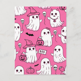 Süße rosa Halloween-Geister Kawaii Gruselparty Feiertagspostkarte