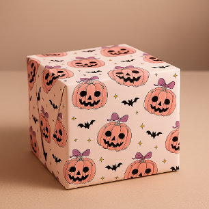 Süße rosa Halloween-Kürbislaternen und Fledermäuse Geschenkpapier