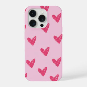 Süße rosa handgezeichnete Herzen Muster Ästhetik i iPhone 15 Pro Hülle