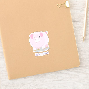 Süße rosa Hängebauch-Schwein-Cartoon-Illustration Aufkleber