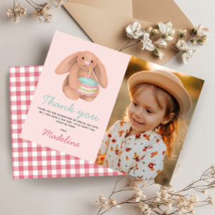 Süße rosa Häschen-Foto-Kinder-Geburtstag  Dankeskarte