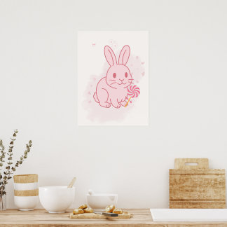 Süße rosa Häschen-Kinderzimmer-Wandkunst Poster