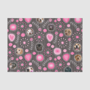 Süße rosa Herz- und Blumen-Hundemutter-Fotocollage Seidenpapier