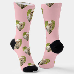 Süße rosa Herzen Benutzerdefiniertes Haustierfoto Socken