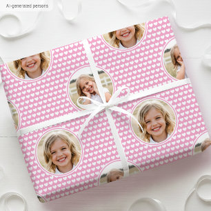 Süße rosa Herzen Kindergeburtstagsfoto Geschenkpapier
