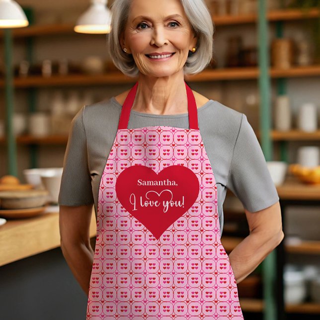Süße rosa Herzen Personalisiertes Valentinstag-Ges Schürze (Sweet Pink Hearts Personalized Valentine Gift for Couples Apron)