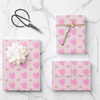 Süße rosa Herzen und Schleifen Muster Geschenkpapi Geschenkpapier Set