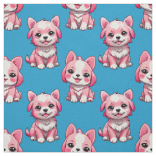 Süße rosa Hunde - Blau Stoff