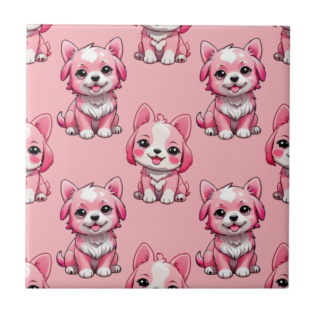 Süße rosa Hunde Fliese (Vorderseite)