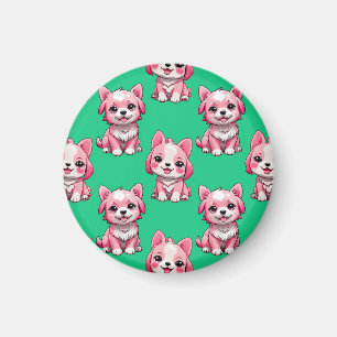 Süße rosa Hunde - Grün Magnet