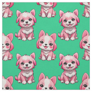 Süße rosa Hunde - Grün  Stoff