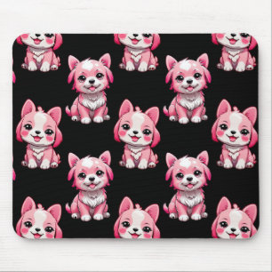Süße rosa Hunde - Schwarz Mousepad