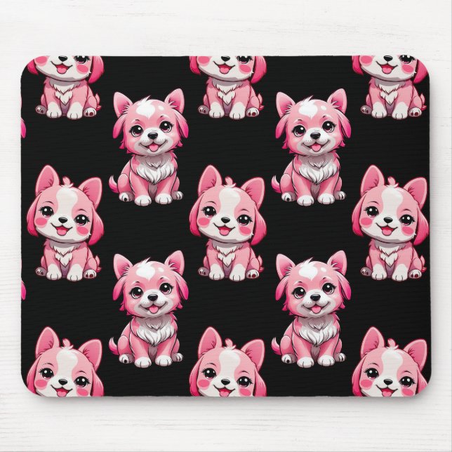 Süße rosa Hunde - Schwarz  Mousepad (Vorne)