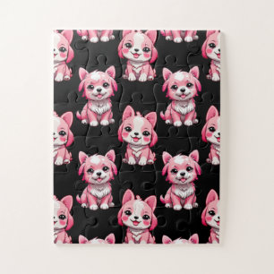 Süße rosa Hunde - Schwarz  Puzzle