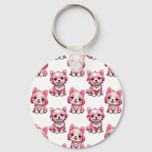 Süße rosa Hunde - Weiß Schlüsselanhänger