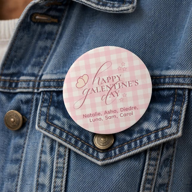 Süße rosa karierte Typografie Galentines Button (Von Creator hochgeladen)