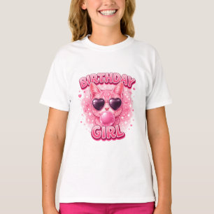 Süße rosa Katze Geburtstagsmädchen mit Herz-Sonnen T-Shirt