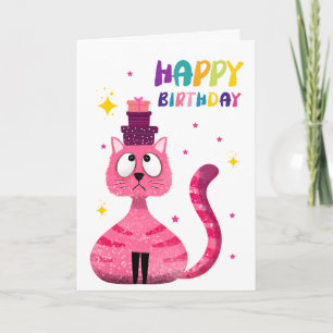 Süße rosa Katze mit Geschenken Lustige Alles Gute Karte
