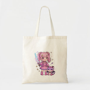 Süße rosa Kawaii-Dämonenjägerin mit magischem Schw Tragetasche