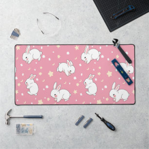 Süße rosa Kawaii-Hasen-Doodle Schreibtischunterlage