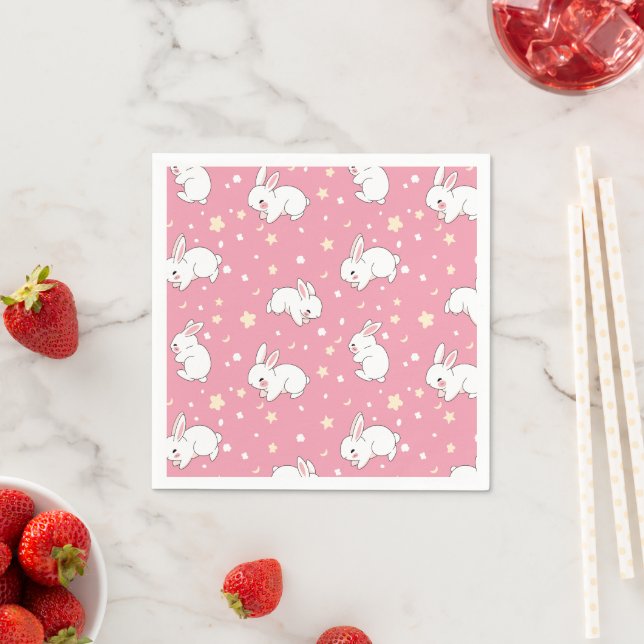 Süße rosa Kawaii-Hasen-Doodle Serviette (Beispiel)